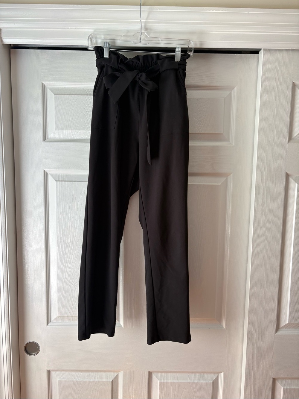 Black Paperbag Waist Tie Pants - Women